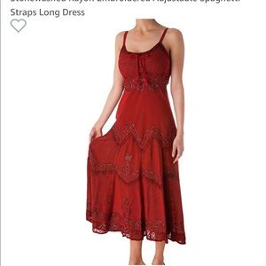 Burgundy spaghetti strap cotton/rayon beaded dress
